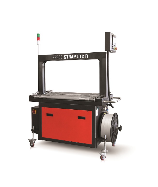 Cercleuse haute vitesse pour ligne automatisée avec convoyeur à rouleaux